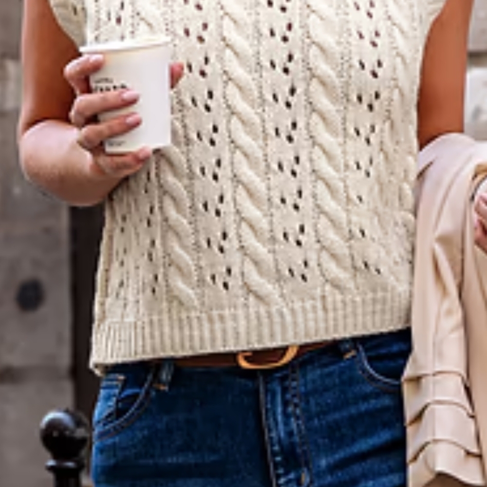 Cupshe Cream Cable Knit‎ Sleeveless Blouse